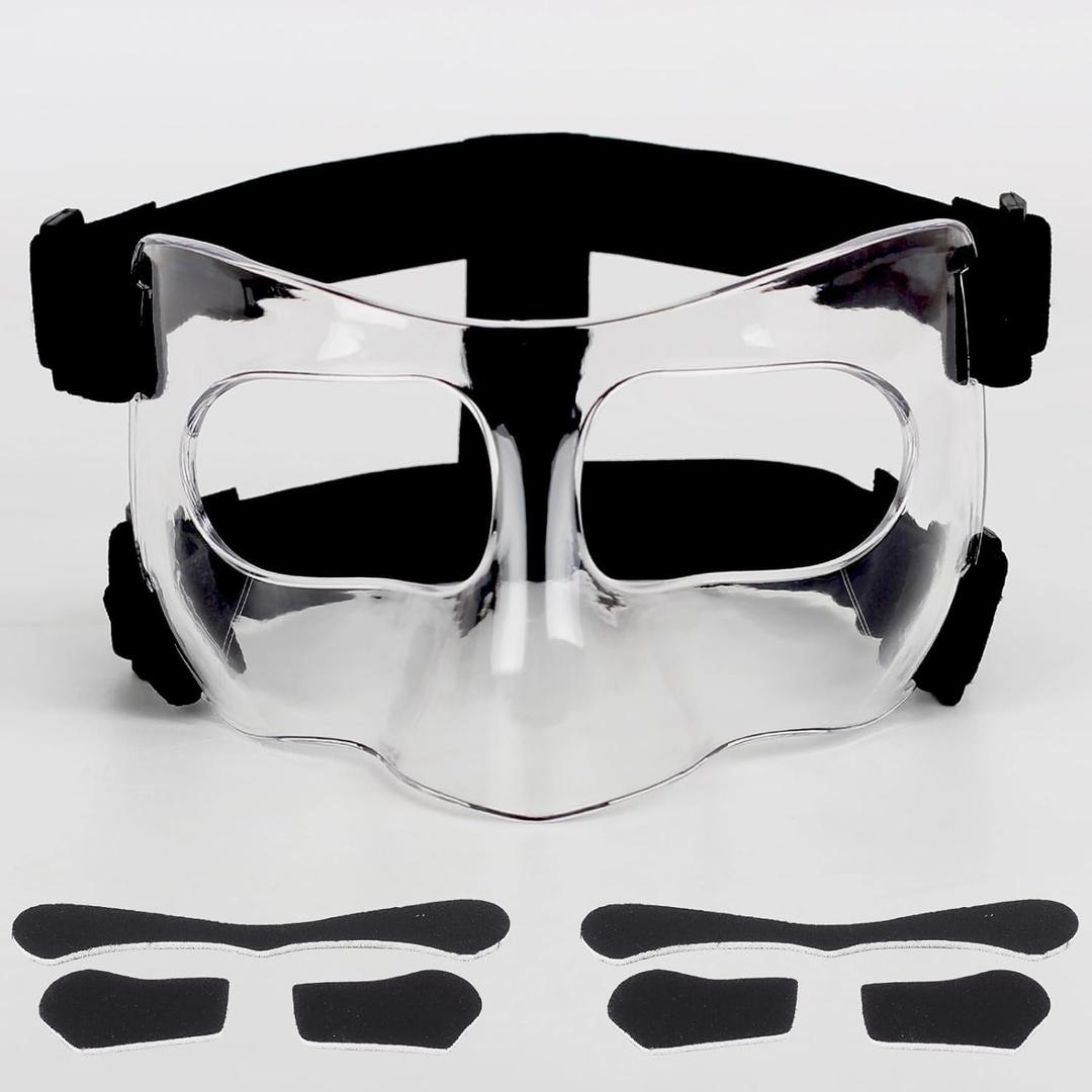 QK01 Nose Guard for Broken Nose, Face Shield Masks for Soccer and Basketball Sports, Adjustable for Adults and Teenagers, Suitable for Men and Women (Clear)