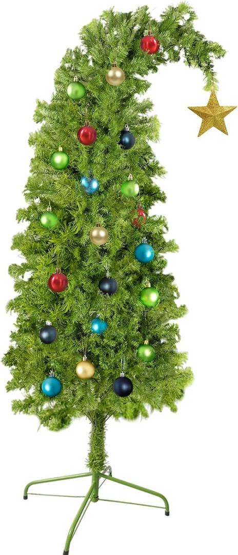 5Ft Artificial Christmas Tree, Whimsical Green Christmas Tree Best Bent Xmas Tree with Stand & Ball Ornaments Xmas Christmas Holiday Decorations Home Office Decor for Indoor Use