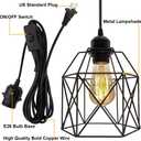 OmiSun Industrial Plug in Pendant Light, Black Cage Pendant Light Fixture with On/Off Switch, E26 Socket Vintage Hanging Light, Farmhouse Pendant Lighting for Kitchen Living Room Dining Room
