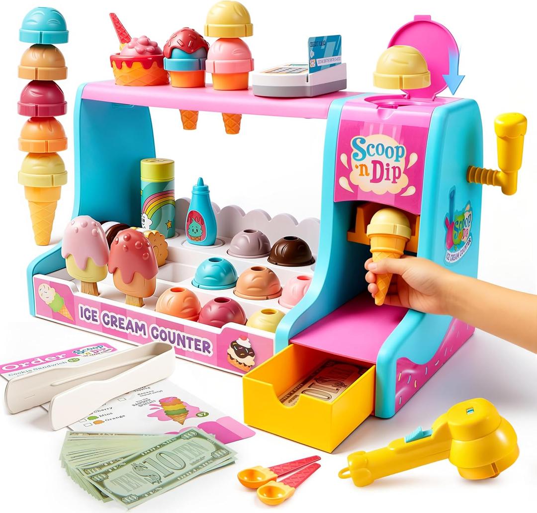 JOVA lalalark Ice Cream Maker Toy for Kids, Play Ice Cream Set and Ice Cream Scoop Toy, Pretend Ice Cream Shop, Color Changing Play Food for Kitchen, Birthday Gift for Girl Boy Toddler 3 4 5+ Year Old