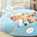 JOLLYVOGUE Calming Small Dog & Cat Bed for Indoor Cats - 20 inches Washable Donut Bed for Kittens & Puppies, Anti-Anxiety Round Fluffy Plush Pet Beds (Fits up to 15 lbs, Light Blue)