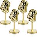 4 Pcs Gold Microphone Props Retro Vintage Plastic Fake Microphones Pretend Mic Centerpiece for Hip Hop Music Birthday Party Decorations Cosplay Podcast Event Rock and Roll
