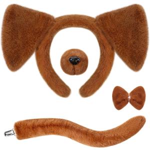 SATINIOR Puppy Dog Costume Set Ears Headband Nose Bow Tie Tail Animal Cosplay for Halloween