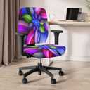 Abstract Floral Print Office Computer Chair Covers, Split Stretchable Seat Cover Removable & Washable Rotating Chair Protective Slipcover (Blue Violet)