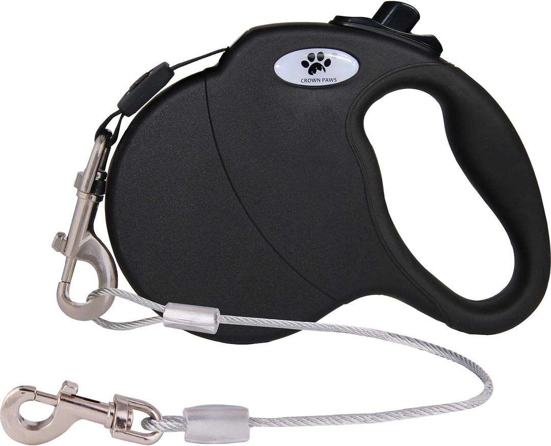 16ft Retractable Dog Leash for Large Breed Dogs up to 110 lbs with a Detachable Chew Proof Extender Wire Ropes (Black, L)