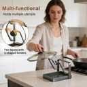 Pot Lid Holder,304 Stainless Steel Pot Lid Holder While Cooking,Kitchen Pot Lid Storage Rack, Removable Drip Tray, Multifunctional Kitchen Organizer Stand for Countertop (Gray, Double-layer)