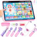 BainGesk Doctor Kit for Girls 3 Years Old, Doctor Tablet with Music & Sound, Pretend Play Doctor Set with Stethoscope, Doctor Dress Up Gifts for Kids Toddlers Ages 3-6 Years Old (Pink)
