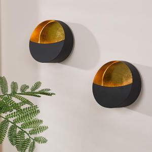 Black Wall Candle Holder Set of 2 with Gold Leaf Interior, Metal Wall Candle Sconces, Vintage Style Wall Decor for Living Room, Bedroom, and Dining Room