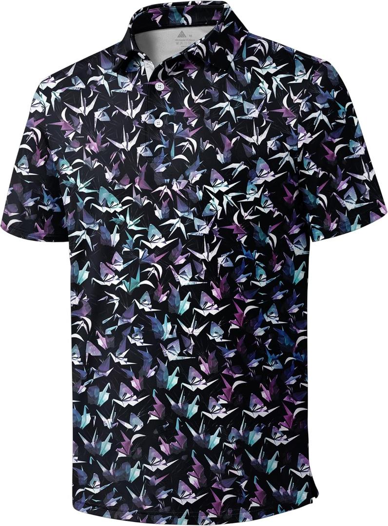 ZITY Men's Golf Polo Shirt Short Sleeve Performance Moisture Wicking Collared Print Shirt for Golf and Casual Wear (X-Large)