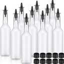 Tioncy 10 Sets 15oz Plastic Liquor Bottles with Pourers Sets 10 Plastic Long Neck Syrup Bottles with Pourer and Caps Reusable Leakproof for Home Party Bar(Black)