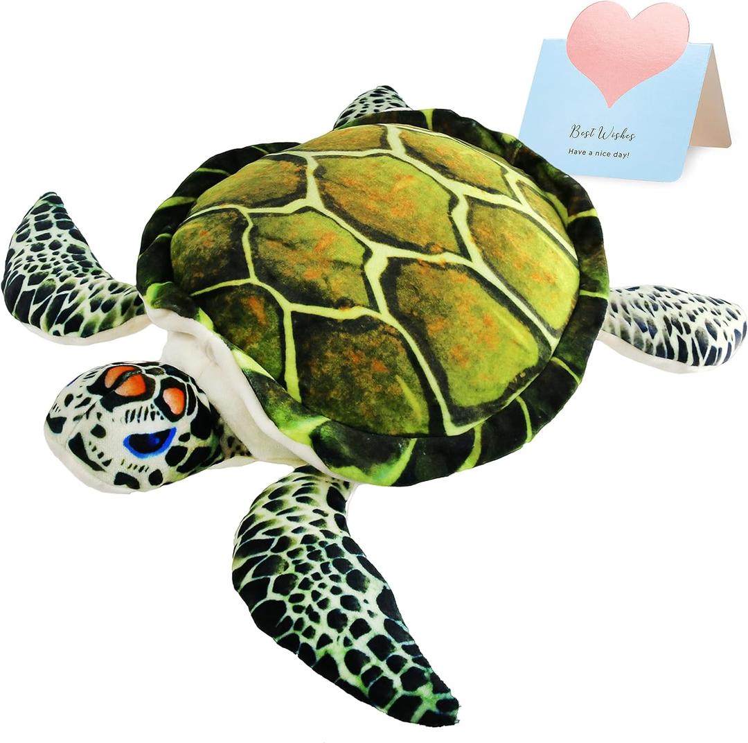 Athoinsu Realistic Stuffed Animal Sea Turtle Soft Plush Toy Ocean Life Tortoise Throw Pillow Birthday Plushie Gifts for Toddler Kids Boys and Girls, 18'' (Green)