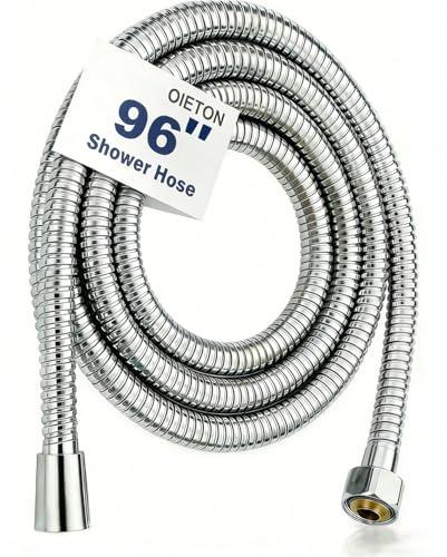 OIETON 96 Inch Shower Hose, Flexible Stainless Steel Metal Extension Hose with Brass Insert and Nut