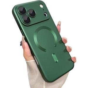 Ankofave Magnetic for iPhone 17 Pro Max Case, with Camera Lens Protector, Compatible with Magnetic, Slim Shockproof Bumper Soft Silicone Metallic Luster Phone Case for iPhone 17 Pro Max, Green