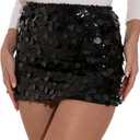 GUANYY Mini Sequin Skirt for Women Sexy Stretchy Pencil Bodycon Night Out Party Club Sparkly Skirts (Black), X-Large