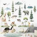 Woodland Wall Decals Nursery Wall Stickers Bear Wolf Fox Rabbit Deer Stickers Mural Peel and Stick Wall Sticker for Kids Baby Bedroom Playroom