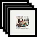 8x8 Black Picture Frames Square Nature Solid Wood 4 Pack for Wall Mounting and Tabletop Display
