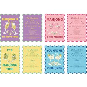 4 Pcs Mahjong Shuffler Cards for Tiles Mixing & Shuffling Portable Mah Jong Accessories Gift Party Supplies Waterproof Rules Printed Mixer 7 x 5 in for Tiles Lover(Pastel,Wave,Cocktail)