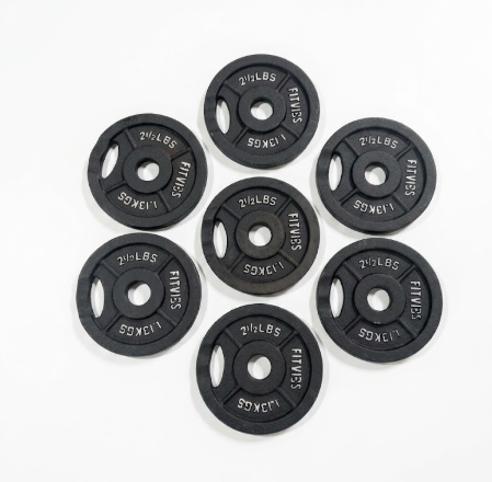 FitVibs Cast Iron Olympic Plate Weights 2.5 lbs, Set of 7