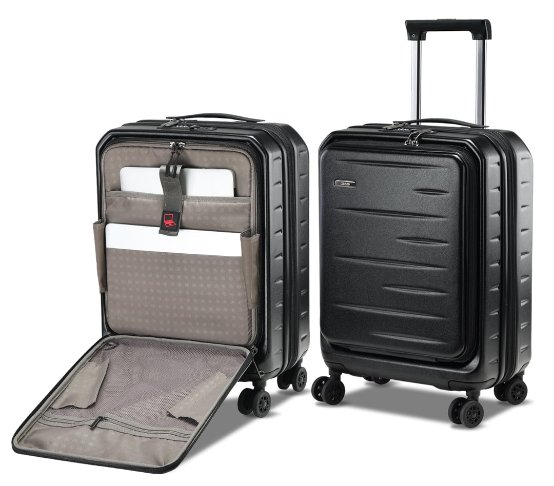 CENSIEN Expandable Carry On Luggage Airline Approved, 20 Inch Lightweight ABS+PC Hard Shell Suitcases with Front Pocket, Spinner Wheels, TSA Lock (Black, 1PC)