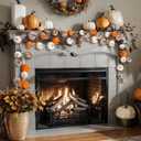 Fall Pumpkin Garland for Mantle Halloween Velvet Pumpkin Garland Autumn Harvest Hanging Decoration for Fireplace Mantel Porch Wall Centerpiece Thanksgiving Party Indoor 6ft(Brown)