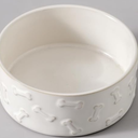 UBEE Ceramic Dog Bowl, Dog Food Bowl Dish, Pet Food Water Dish Feeding for Small and Meidum Dogs and Large Cat, White, Paw + Bone Pattern, 6.1 in-Medium