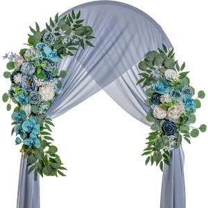 Wedding Arch Flowers, Artificial Flowers for Decoration, Large Flower Swag for Boho Styles Wedding Ceremony Floral Decor - Pack of 2 (Grey Blue&dark Blue)