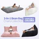 Hobestluk 3 in 1 Bean Bag Chair Giant Bean Bag Chairs Convertible Bean Bag Floor Cushion with Machine Washable Cover, Beanbag Chairs for Adult (Grey)