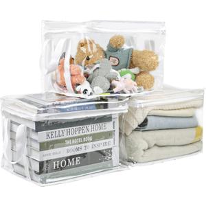 3 Pcs Clear Storage Bags for Book,Clothing, Transparent Organizing Cube Bin with Zipper Handles, Clothes Organizer Bag Closet Organizers and Storage Container for Clothes,Shoes,Toys (Medium)