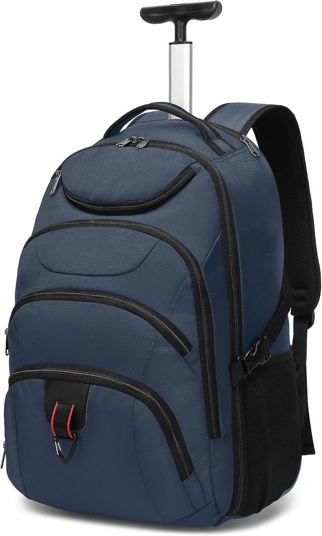 Boavan Rolling Backpack,17 inch Water Resistant Wheeled Backpack,Carry on Luggage Business Bag, Overnight College Computer bag Trolley Suitcase for Men Women Adults to Travel，Black