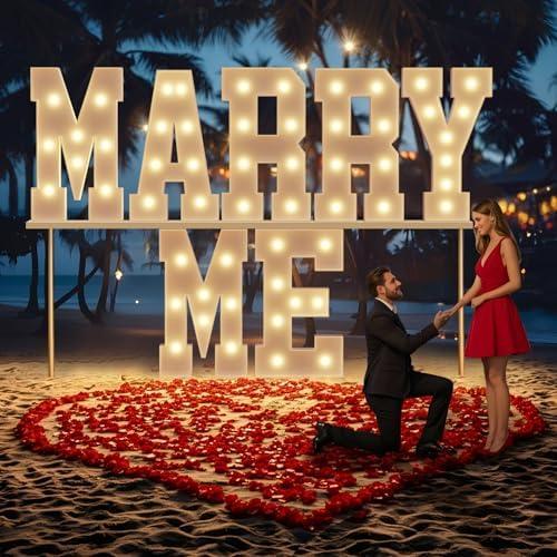 Marry Me Light Up Letters: Will You Marry Me Sign Marquee Letters 3 Feet Tall Yellow Lit Proposal Decorations Outdoor Large Engagement Wedding Party Decorations Kit with 2000 Pcs Rose Petals