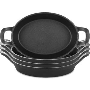4Pcs Mini Cast Iron Skillets, 8.56.1 Inch Small Cast Iron Pan, Black Double-Eared Oval Frying Pots, Baking Pans for Kitchen Indoor Outdoor and Picnic
