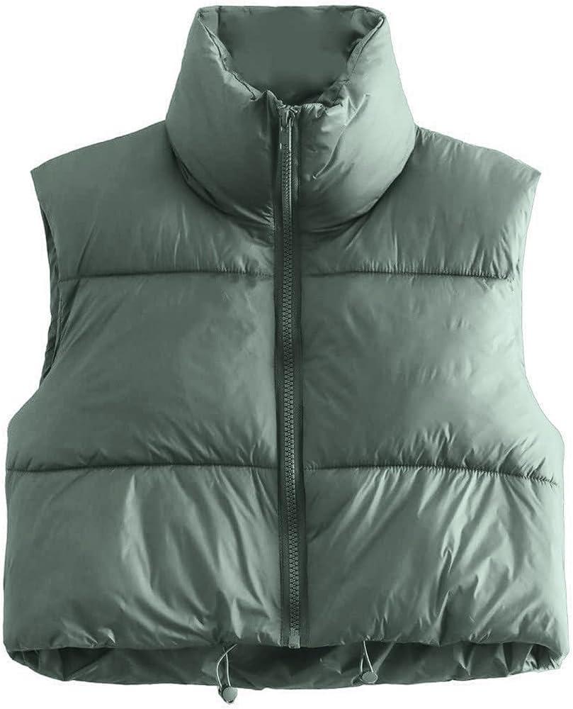 Quilted vest women's short zip sleeveless jacket quilted vest women lightweight vests stand-up collar crop vest winter vest buffer vest warm transition vest outdoor down vest elegant tops, Large