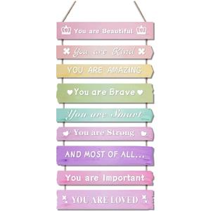 Pink Room Decor for Teen Girls Aesthetic, Cute Bedroom Wall Decor for Baby Girl, Boho Rainbow Wall Art Signs, Trendy Stuff Decorations for Kids Nursery Bed Room Dorm Classroom Bathroom