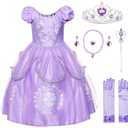 JerrisApparel Girls Princess Costume Floor Length Christmas Party Dress up (5, Lilac With Accessories)