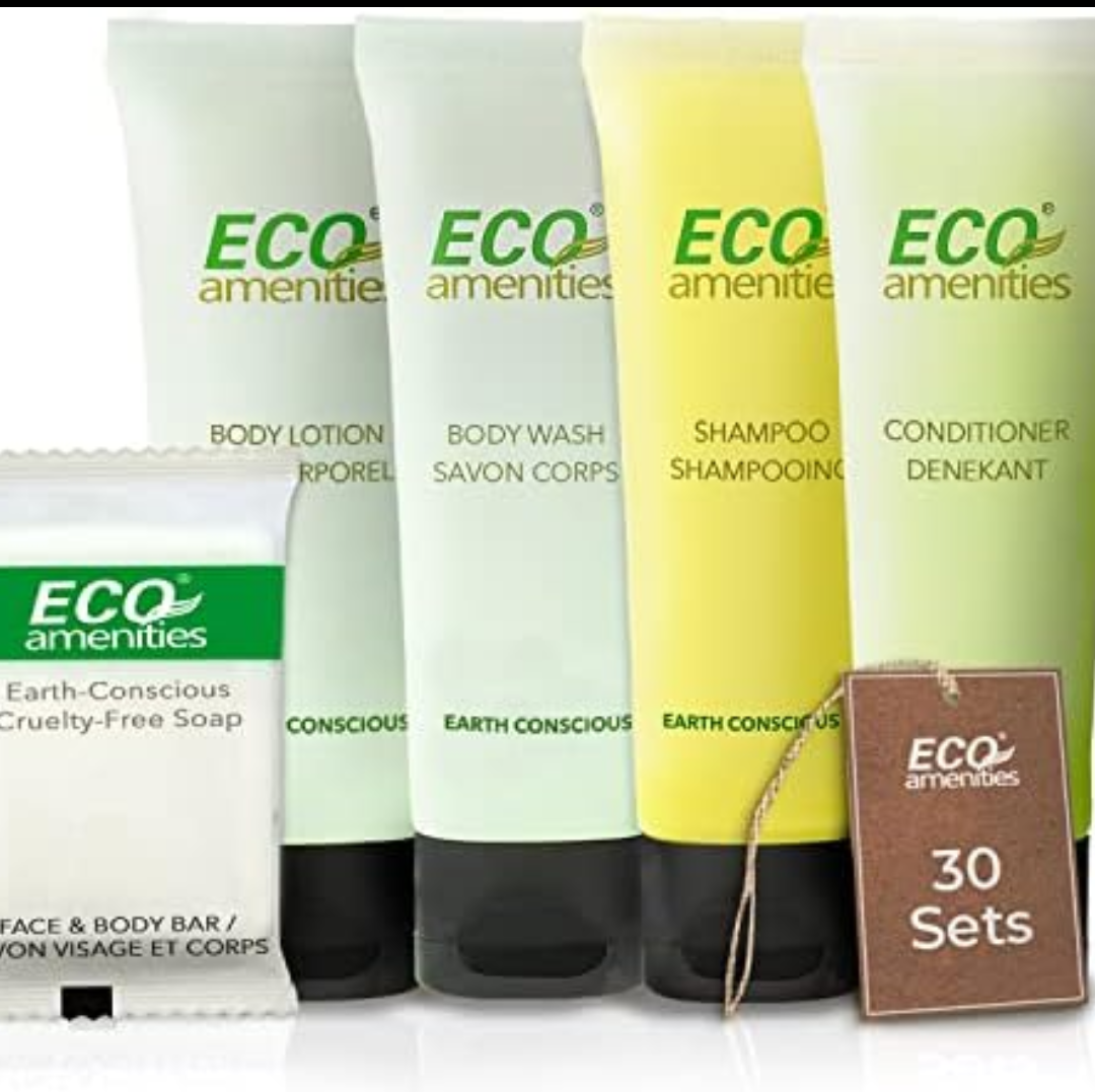 ECO amenities Travel Essentials Toiletry Kit - 300-Piece, 60 x 30ml Shampoo & Conditioner - 60 x 30 ml Body Wash & Lotion - 60 x 28g Soap