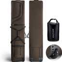 Ski Bag 360 Fully Padded Ski Bag with Wheels, 1200D Waterproof Fabric, 10mm Pearl Cotton Padded, Fits Single Ski/Double Skis/2 Sets Skis, Roller Ski Bag for Air Travel (Khaki)