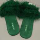 BCTEX COLL Women's Fuzzy Open Toe Slippers Memory Foam Feather Slides Fluffy Furry Indoor House Sandals (10, Green)