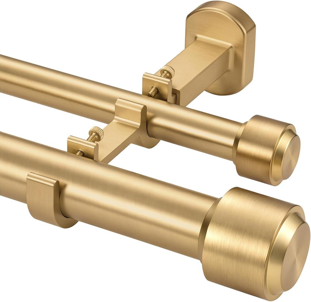 Heavy Duty Double Curtain Rods, 1 1/8IN Diameter Nonadjustable Dual Window Rods 144IN/12FT Length with Luxury Adjustable Brackets, Warm Gold