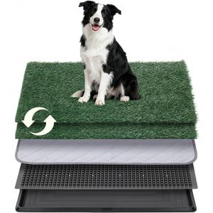 Petcozife Dog Grass Pad with Tray, 35"x23" Grass Pad for Dogs Potty with 2pcs Artificial Grass, Indoor Dog Litter Box for Balcony Apartment, Realistic, Washable, Less Odor