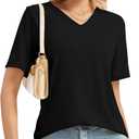 Women Summer Short Sleeve Tunic Tops Shirts V Neck Plus Size Outfits Loose Fit Dressy Casual Business Blouses (Black, XXL)