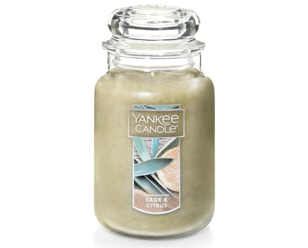 Yankee Candle Sage & Citrus Scented, Classic 22oz Large Jar Single Wick Candle, Over 110 Hours of Burn Time, Ideal for Home Decor and Gifts