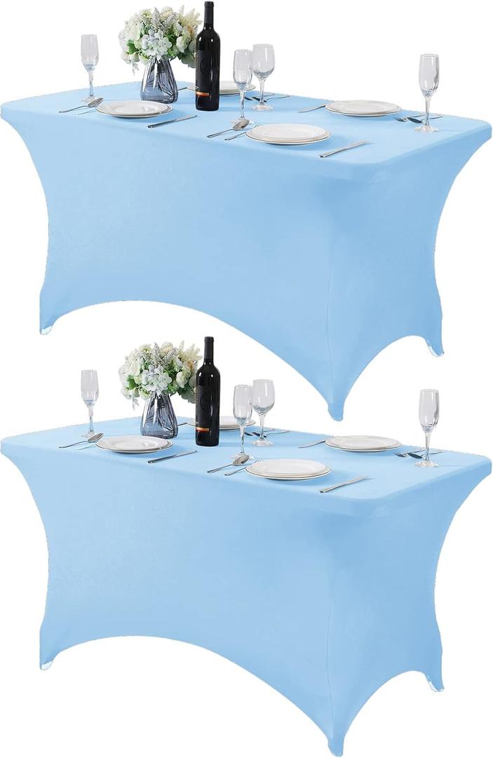 2Pack Spandex Table Cover for 4FT or 6ft or 8ft Table Universal Fitted Stretch Tablecloth for Party, Banquet, Wedding and Events-Blue Mist