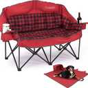 Double Camping Chair Padded Loveseat Camp Couch for Adults, Oversized 2 Person Love Seat with 2 in 1 Carry Bag, Heavy Duty Folding Outdoor Sofa with Cup Holders for Lawn Beach Tailgating, Red