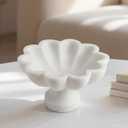 Potchen 1 Pcs White Ruffle Marble Bowl, 8 Inch Decorative Scalloped Fluted Bowl for Kitchen Counter Entryway & Home Table Centerpiece Decorations, Trinket Dish for Keys, Jewelry, Fruit & Snacks