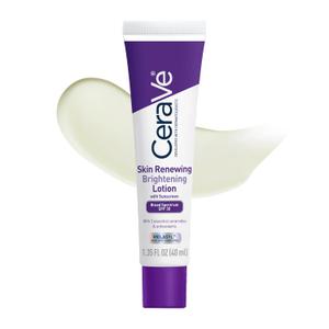 CeraVe Skin Renewing Brightening Lotion SPF 30, Anti Aging Facial Moisturizer Hydrates, Brightens and Evens Skin Tone, Contains Ceramides + Niacinamide + Antioxidants, Fragrance-Free, 1.35 fl oz, Exp: 07/2027