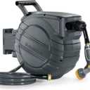 GLAHODEN Retractable Garden Hose Reel 1/2 in x 65 ft, 2025 Upgraded Dual Ratchet Lock UV & Freeze Protection Brass Seal Slow Retraction Anti-Tangle Hose 180Swivel Reinforced Scaffold Wall Mount (Dark Gray)