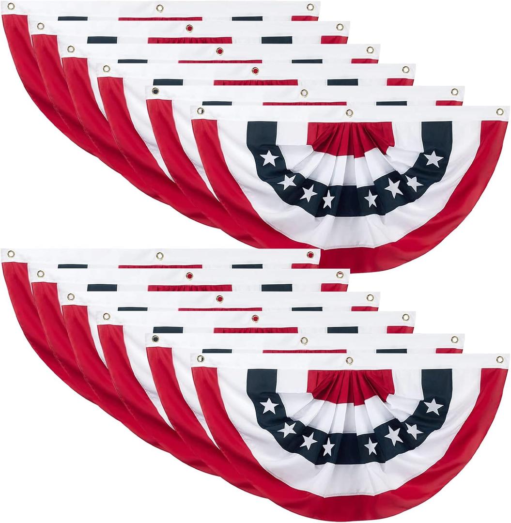 12 Pieces American Pleated Fan Flag, 3 X 1.5 Ft USA Patriotic Pleated Fan Flag 4th of July Half Fan Banner Decoration for Independence Day Porch Garden Outdoor Indoor Decorations