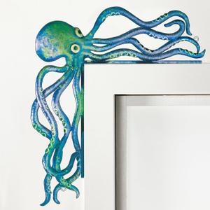 Metal Door Frame Decoration 11.81 x 10.43 Inches Octopus Themed Home Decor for Indoor Outdoor Door Window Home Office(Ocean Blue)
