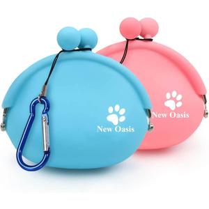 New Oasis Dog Treat Pouch 2Pack, 10oz Small Portable Silicone Dog Training Treat Pouch with Carabiner Reusable Dog Treat Container Dog Treat Bag Silicone Treat Pouch for Leash Key Case, Blue and Pink