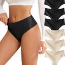 Thongs for Womens High Waisted Seamless for Women Underwear Sexy Breathable Panties 6 Pack (Large)